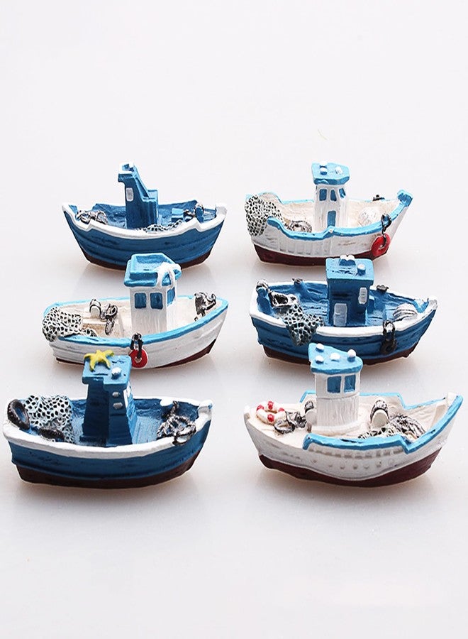 6-Piece Miniature Fishing Boats Set - Vintage Mediterranean Style for Dollhouse, Fairy Garden & Micro Landscape Decor - Perfect for Ocean, Beach & Sea Themes